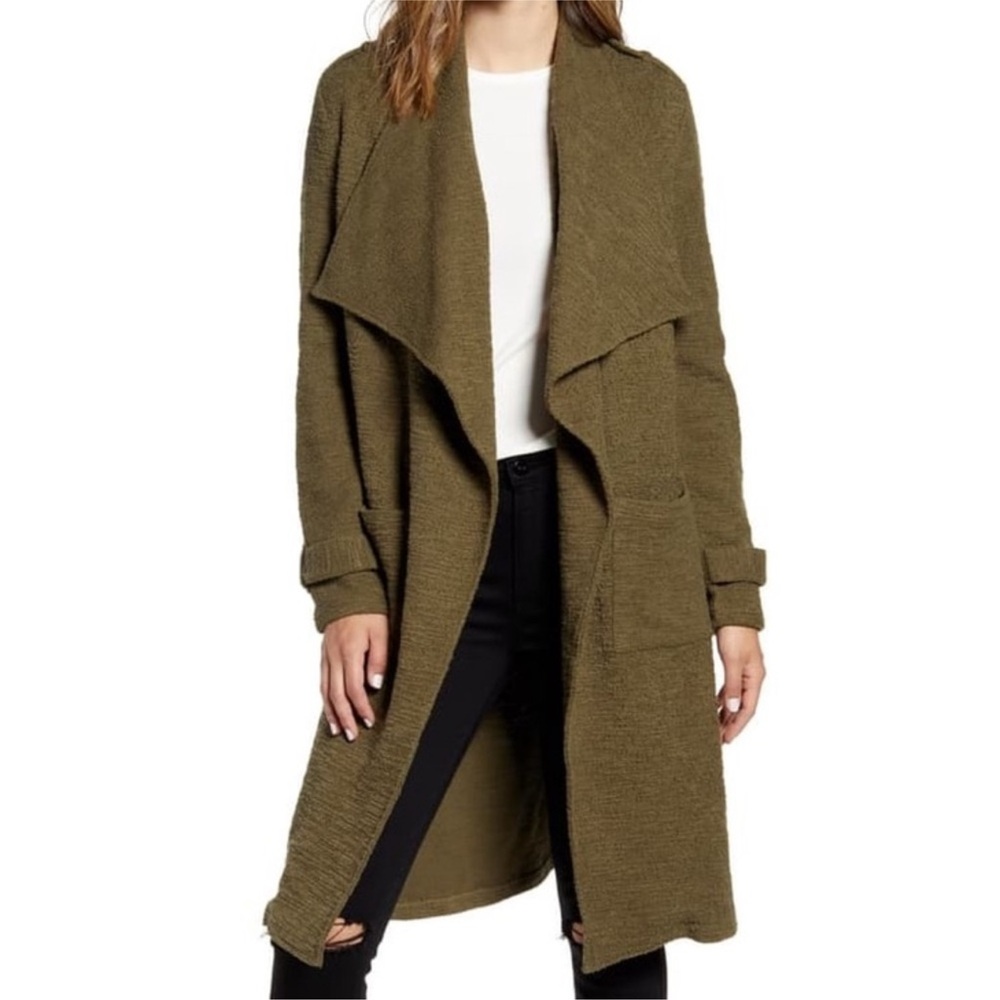 BB Dakota olive green drapey Revolution boucle trench coat - Picture 1 of 4